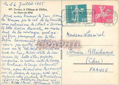 Chillon — panoramische uitzicht op het meer en het kasteel — Uitgever ENSACOLOR, n° 977 — Achterkant