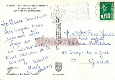 Zachód słońca nad jeziorem Gérardmer — Piekne krajobrazy Vosgów — Wydawnictwo Cigogne — Rewers