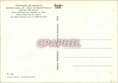 Entrevaux — Ville fortifiée par Vauban en 1695 — Éditions ADIA — Verso
