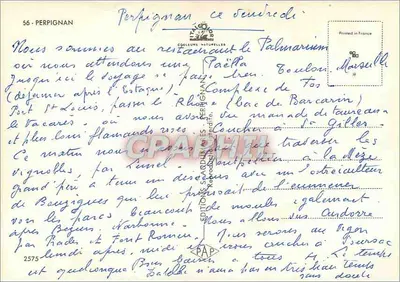 Perpignan — widok na Wieżę Miasta, pomnik Raimonda de Barbarens i aleję z drzewami — Wydawnictwo Sardan — Rewers