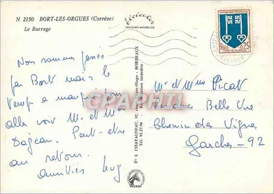 A Barragem de Bort-les-Orgues — Corrèze — Editor Elcé, n° 2150 — Verso