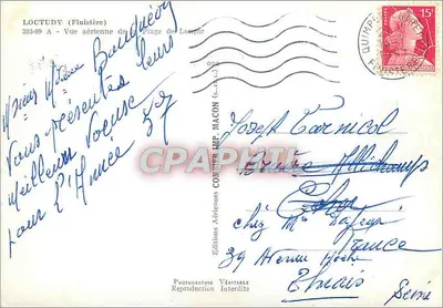 Bilhete postal moderno Loctudy Finistère Vista aérea da Praia de Langoz — Verso