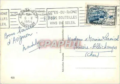 Pałac Papieski i Wieża Zegarowa — Awinion — Éditions Française, n°425 — Rewers
