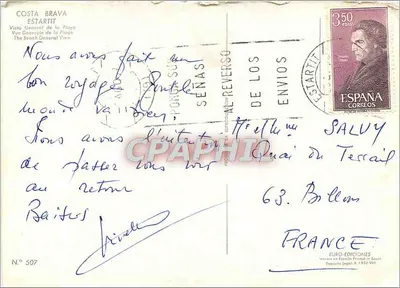 Costa Brava — Vista Geral da Praia — Euro-Ediciones N° 507 — Verso