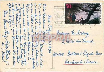 बैड टॉल्ज़ (बावेरियन) — शीतकालीन दृश्य साथ बर्फीली पहाड़ और जमे हुए नदी — संख्या 1277/18 — पीछे