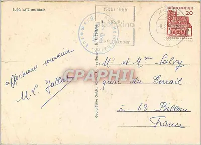 Burg Katz nad Rynem — widok zamku i rzeki — Georg Stilke GmbH, N. R. 74/4/41 — Rewers