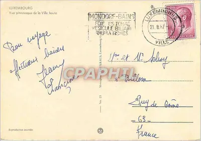 Luxembourg — Pittoreski widok miasta wysokiego — wydawca nieznany — Rewers