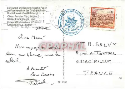 Grossglockner — Falzbourg, Kärnten, Fusch — David G. Underer, Nr. 1156 — Verso