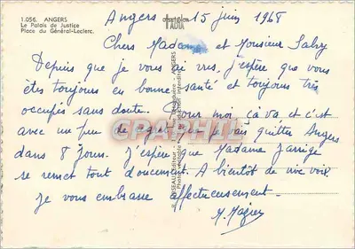 Angers — O Palácio de Justiça — editor Rosseau, n° 1.056 — Verso