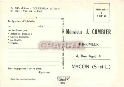 Golfe-Juan — Widok na port — Wydawca J. Combier, Mâcon — Rewers