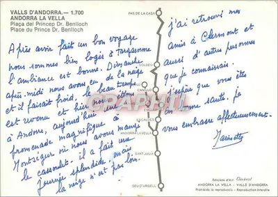 Andorra la Vella — Vista da praça do Príncipe Dr. Benlloch — Edições de Arte Clavérol — Verso