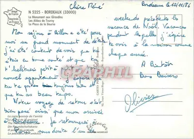 Bordeaux — widok na Pomnik Girondyn, Plac Bourse i wydawca Elée — Rewers