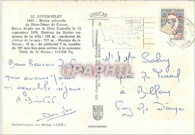Le Puy-en-Velay — Estátua de Nossa Senhora da França — editor IRIS, n° 53 — Verso
