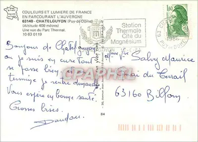 Châtelguyon — Widok ogrodu termalnego — Wydawnictwo Jean Yvon — Rewers