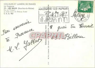 Les Baux — Ruïnes van het feodale kasteel — Couleurs et Lumière de France, uitgave J. Jaures, n° 921 — Achterkant