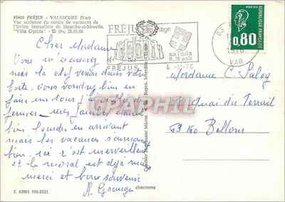 Widok z lotu nad centrum wakacyjnym Unii Mutualistycznej w Meurthe-et-Moselle — Villa Clythia — Frejus — Rewers