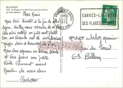 Cannes - O Pequeno Portinho perto do Cassino do Palm Beach — Edições d'Art Montillet, n°210 — Verso