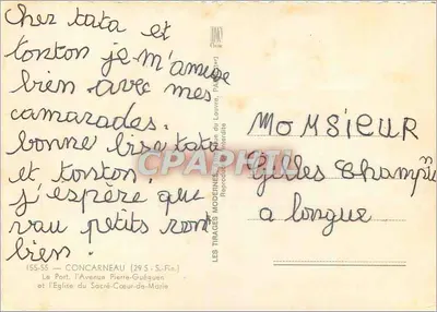 O Porto de Concarneau — Igreja do Sagrado Coração de Maria — Bilhete postal antigo — Verso