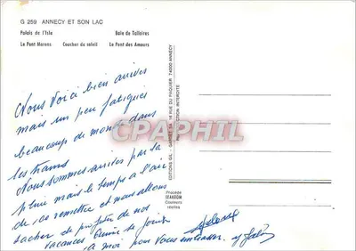 Annecy — widok panoramiczny z mostem, jeziorem i górami — Wydawnictwo Ixakrom — Rewers
