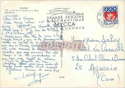 Cannes — Widok na Suquet i Quai Saint-Pierre — Grande Semaine Nautique — Wydawca MYCCA, nr 172 — Rewers