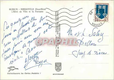 Ribeauvillé (Haut-Rhin) — O Hotel de Ville e a Fonte — Edições Hachette — Verso