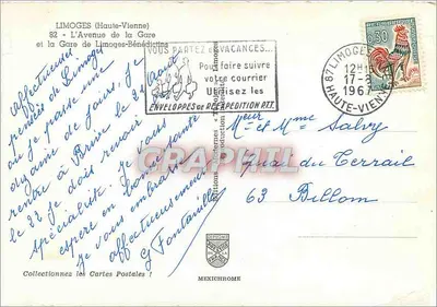Cartolina moderna Limoges Haute Vienne L'Avenue de la Gare et la Gare de Limoges Benedictins — Verso