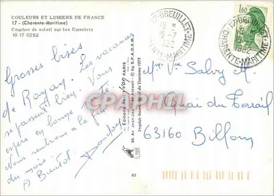 Zachód słońca nad Carrelets — Charente-Maritime — Wydawnictwo Jean-Jaurès Arcueil — Rewers