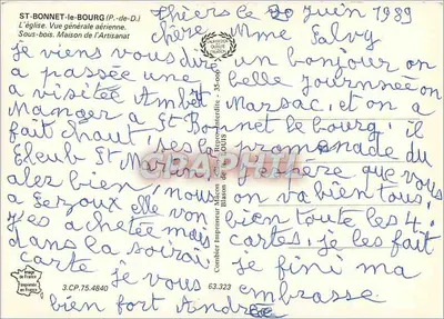 St Bonnet-le-Bourg — Encantador vilarejo no coração do Livradois-Forez — Impressora de Biaison — Verso