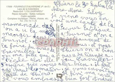 Fournols d'Auvergne — Resto-Grill 'L'Ou Colombière' — Wydawnictwo Pastre — Rewers