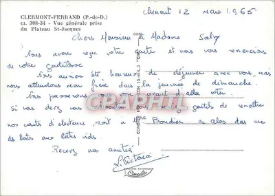 Clermont-Ferrand — Vista geral tirada do Plateau St-Jacques — Graphphil — Verso
