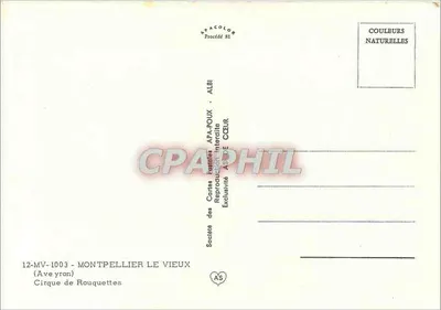 Circo de Rouquettes — Montpellier le Vieux — Société des Cartes Postales APA-POUX - ALBI — Verso