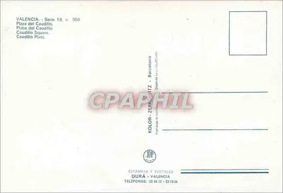 Plaza del Caudillo — Valência — Kolor-Zerkowitz, série 19, n° 558 — Verso