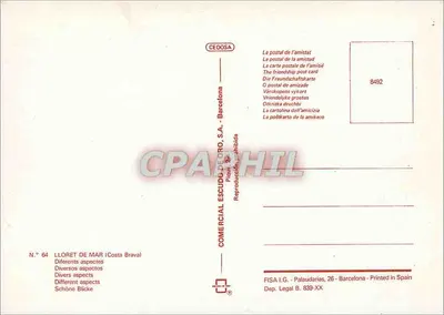 Lloret de Mar — Diversos aspectos — Comercial Escudo de Oro S.A. — Verso
