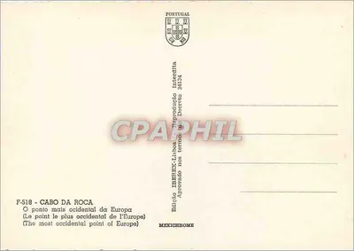 Cabo da Roca — Ponto mais ocidental da Europa — Edição IBEREX-Lisbonne — Verso