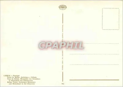 Lizbona — Wieża Belém, Klasztor Jerozolimski i Pomnik Odkryć — COMER n°962 — Rewers