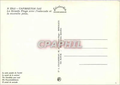 Capbreton (40) — A Grande Praia com a escada e a nova ponte — Editor L. Chatagnéau, Bordeaux — Verso