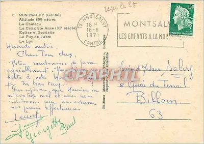 Montsalvy — Souvenir de Montsalvy — Éditions Modernes Théoljac — Rewers