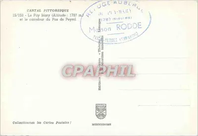 Le Puy Mary — Refúgio Aubérule — Edições Maison Rodde, n°15/159 — Verso