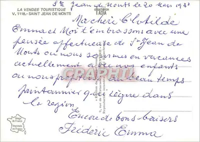 Sant Jean de Monts — vista da praia e do farol — edição La Vendée Touristique, n° V.1118 — Verso
