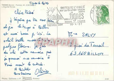 Tignes — Arco natural e montanha nevada — Foto. Edições J.-P. François Annecy — Verso