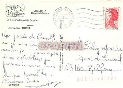 Le Téléphérique de la Bastille — Grenoble, Dauphiné — Éditeur POMA — Rewers