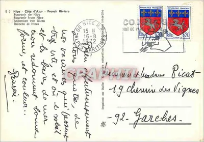 Nice – Côte d'Azur – Riviera Francuska — Souvenir z Nicei — wydawca B 3 — Rewers