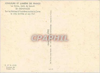 Bonifacio — ciudad fortificada en el extremo sur de la Corsica — Ediciones Yvon — Reverso