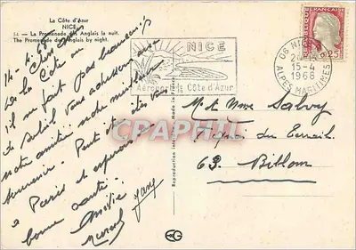 A Promenade des Anglais — NICE — Editor Aéropostale Côte d'Azur, n°54 — Verso