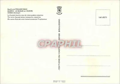 Gouffre de Proumeyssac — Cascata branca sob notáveis estalactitas — Éditions du Castellet, n° 141/671 — Verso