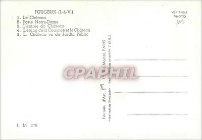 Fougères — Kasteel en panoramische uitzicht — Éditions d'Art Prapapre, Parijs — Achterkant