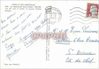 Notre-Dame de Paris — widok nocny, plac Charlesa de Gaulle — André LECOUTE, Ed. d'Art 'GUY' — Rewers