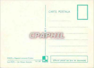 Pitești — Sklep ogólnopolski «Trivale» — wydawca PITESTI — fotografia Florescu Alexandru, nr serii 475/72 — Rewers