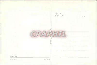 Suceava — vista panorâmica com castelo, edifício histórico e rua moderna — I.P. Sibiu, n°6237 — Verso