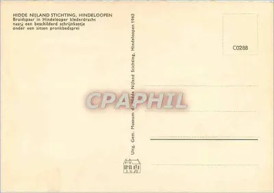 Bruidspaar in Hindelooper klederdracht — pod meblem zdobionym — wydawca: Hidde Nijland Stichting, Hindeloopen, nr C0288 — Rewers